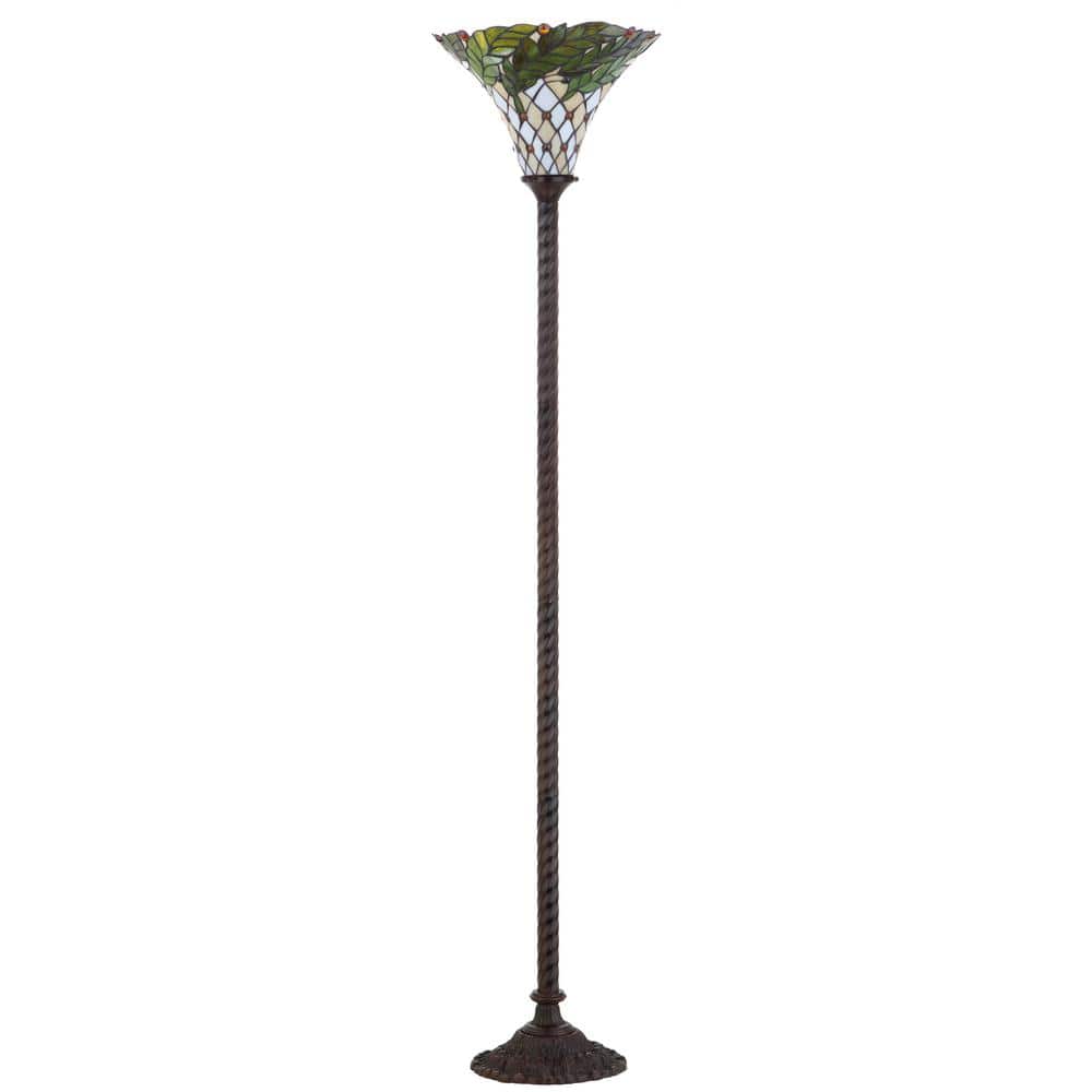 Botanical Tiffany-Style 71" Bronze Stained Glass Torchiere Lamp
