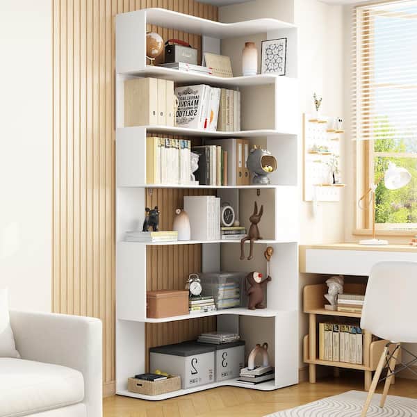 White Wood Accent Storage Cabinet Corner Bookcase Display Cabinet