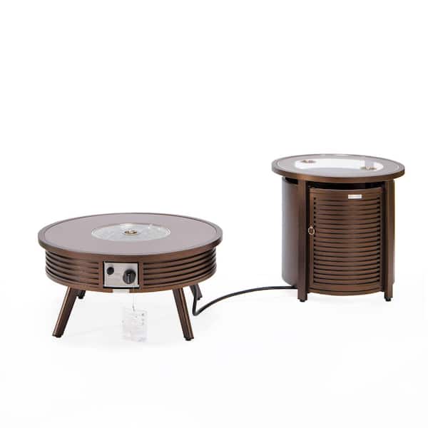 Walbrooke Patio Round Fire Pit and Tank Holder with Slats Design (Brown)