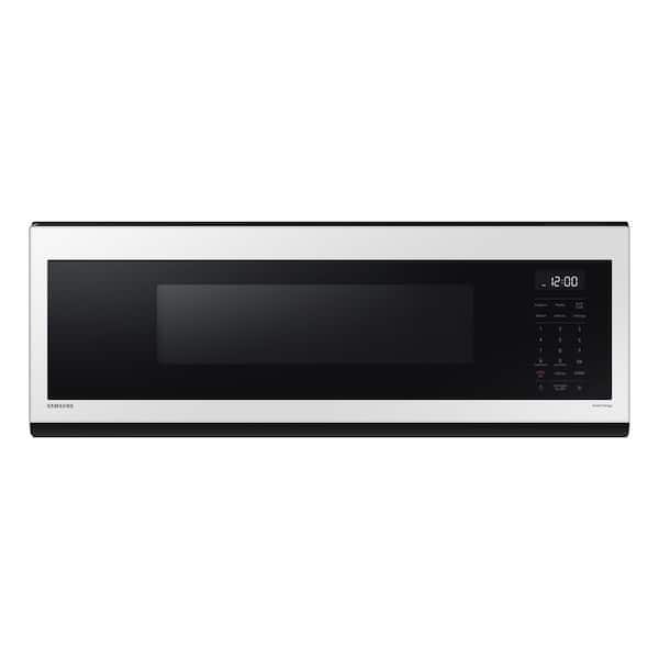 Samsung 1.1 cu. ft. Smart SLIM OTR Microwave with 400 CFM Ventilation, Wi-Fi and Voice Control in Bespoke White Glass