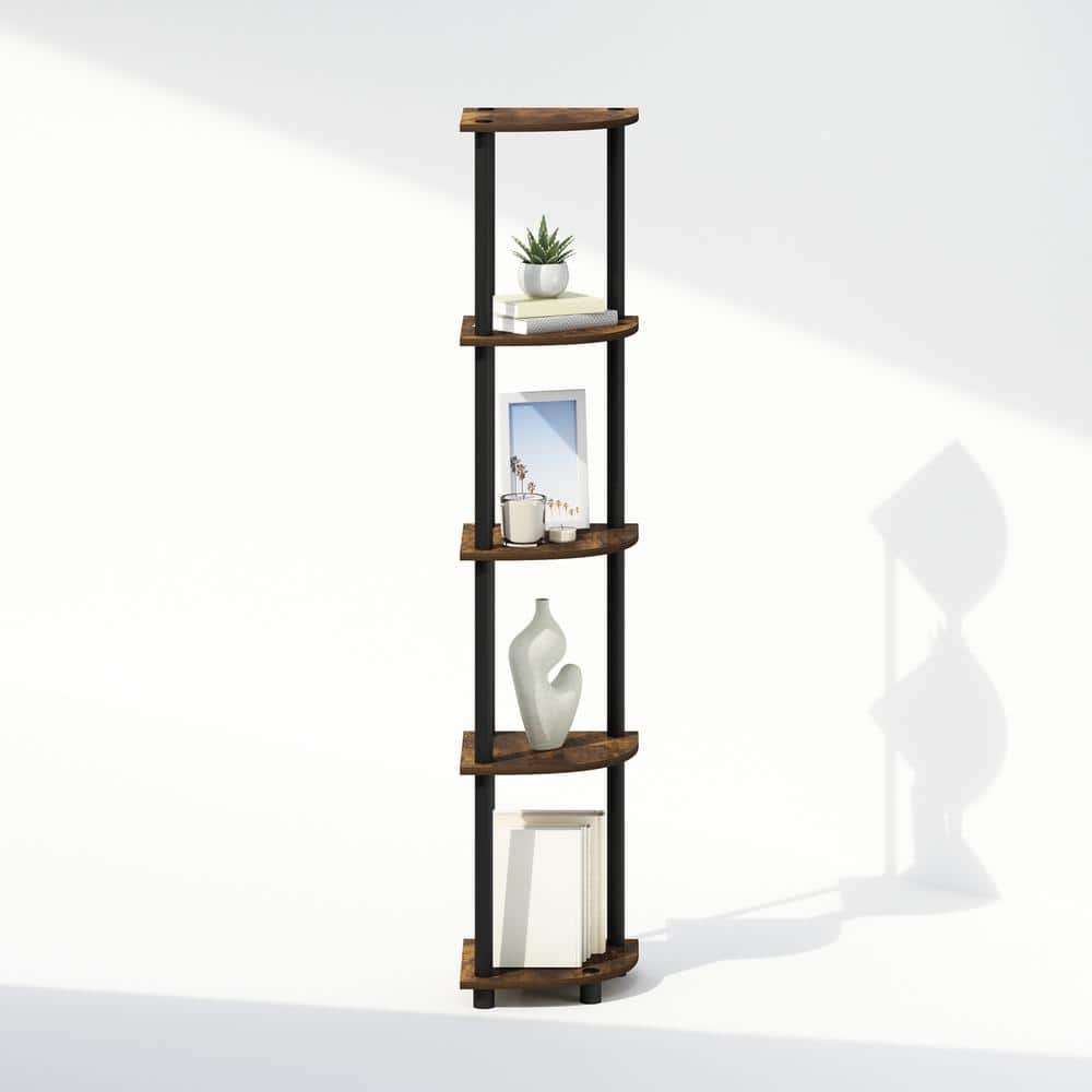 Amber Pine and Black Laminated 5-Tier Corner Wood Display Shelf