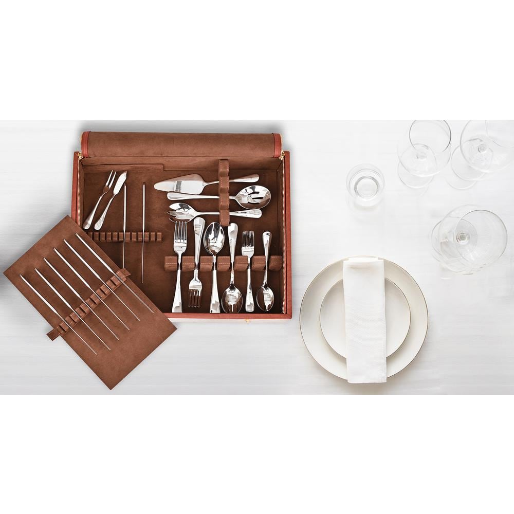 Brown Kitchen Silverware Flatware Utensil Organizer Leather Storage Box wit