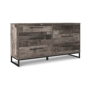 59 in. Rustic Brown and Black 6 Drawer Dresser without Mirror