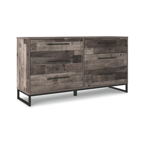 Benjara 59 in. Rustic Brown and Black 6 Drawer Dresser without Mirror