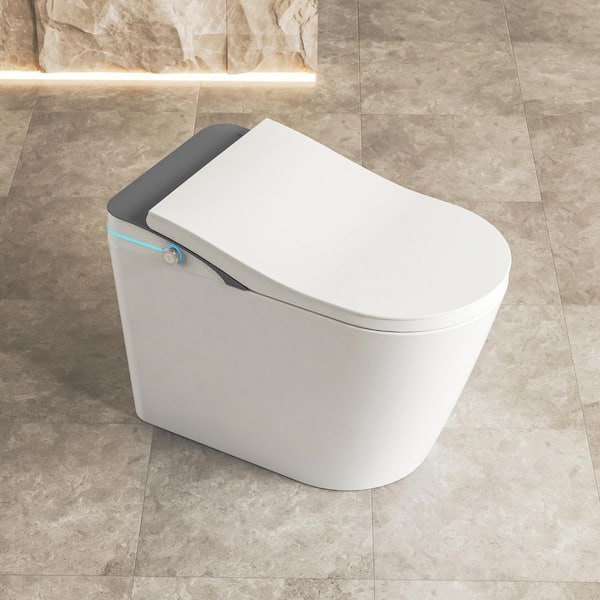 1.28 GPF Auto Open Close Lid Elongated Bidet Toilet in White with Auto Flush, Heated Seat, Foot Sensor Operation
