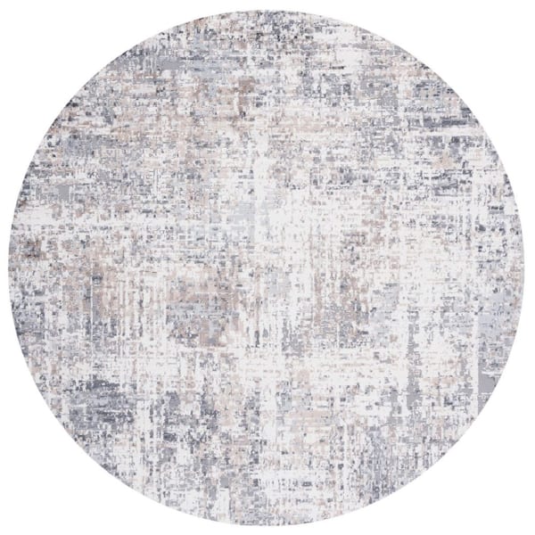 Shivan 3 ft. x 3 ft. Ivory/Gray Distressed Marle Round Area Rug