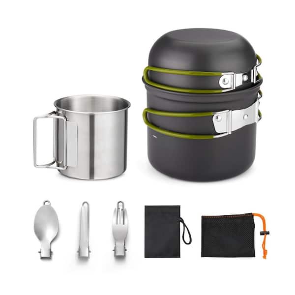 Cookware Set Camping Cookware Kit 1 Set Hard Anodized Aluminum Stainless Steel Foldable Handles Nonstick Outdoor