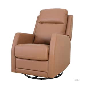 Coral Classic Camel Faux Leather Swivel Recliner with Rocking