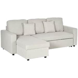 89.75 in. W Full Cream White Linen Fabric Sectional Sofa Bed