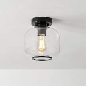 8 in. 1-Light Matte Black Flush Mount Ceiling Light with Clear Glass Shade