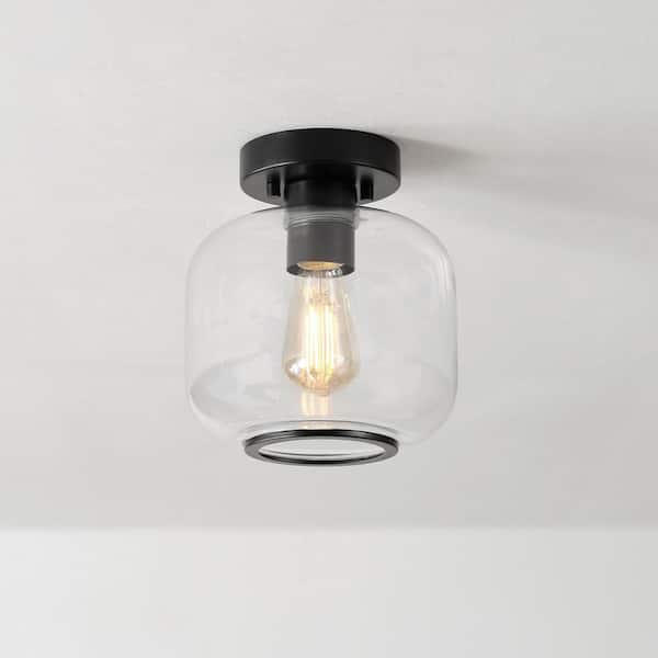 Globe Electric 8 in. 1-Light Matte Black Flush Mount Ceiling Light with Clear Glass Shade