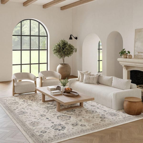 Renewed Ivory Multicolor 8 ft. x 10 ft. Distressed Traditional Area Rug