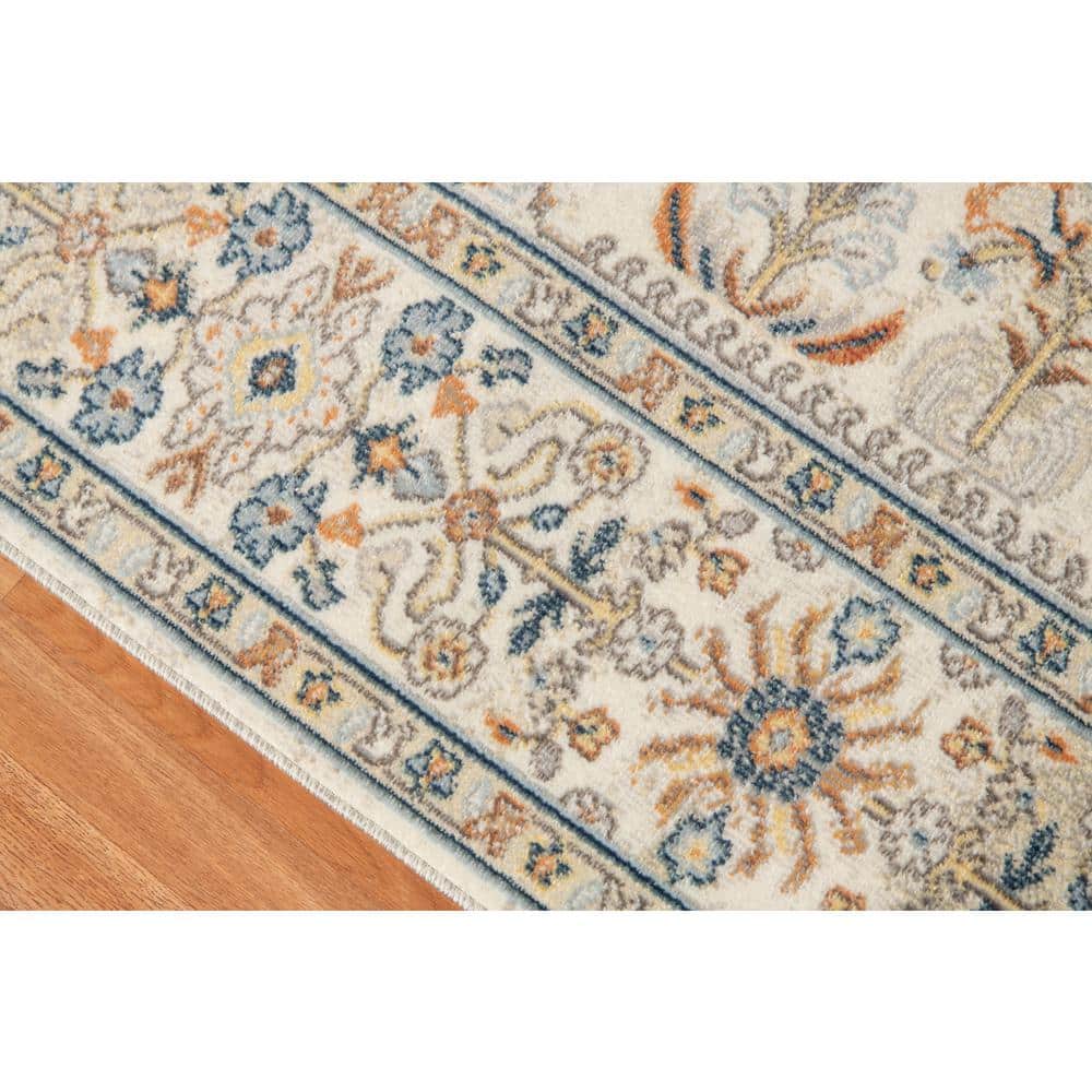 Boho Chic Beige & Orange Floral Polypropylene Area Rug 8'9" x 11'9"