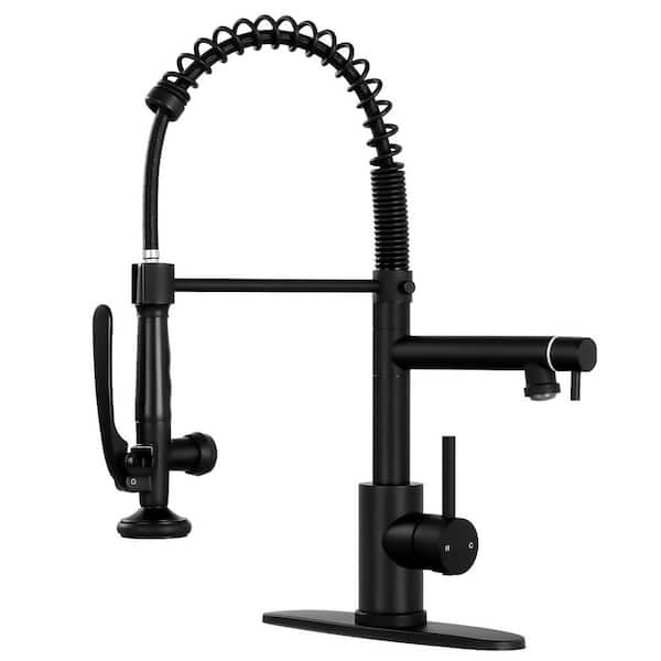 Single Handle 18 in. H Pull Down Sprayer Kitchen Faucet with Advanced Spray in Matte Black