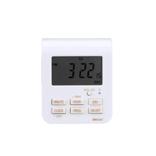 Woods 15-Amp 7-Day Indoor Plug-In Heavy-Duty Dual-Outlet Digital Timer, White