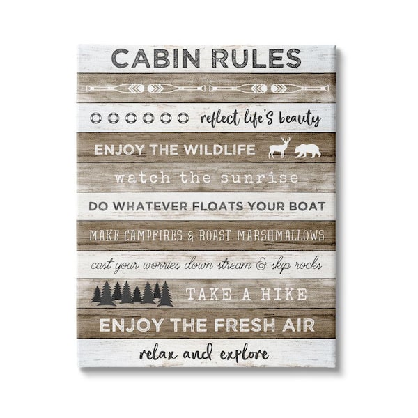 Stupell Industries Cabin Rule Motivational Rustic Pattern By Natalie Carpentieri Unframed Print Typography Wall Art 24 in. x 30 in.