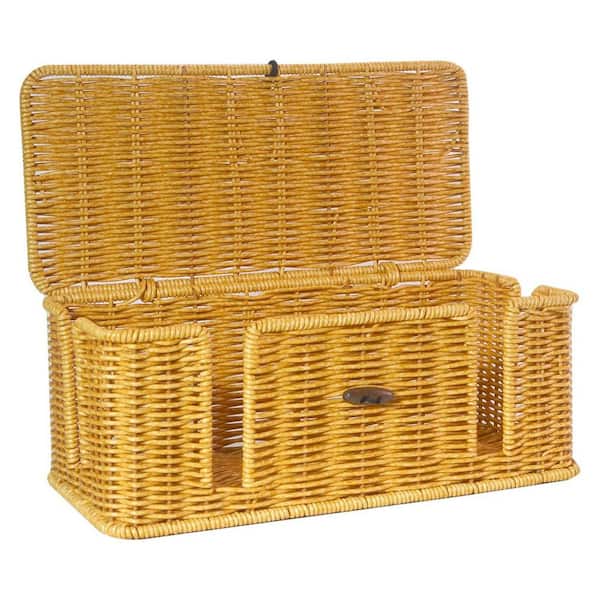 Cable Management Box Rattan Cord Organizer 4 Slots Under Desk Cords Hider for Power Strip Computer USB Hub Wires