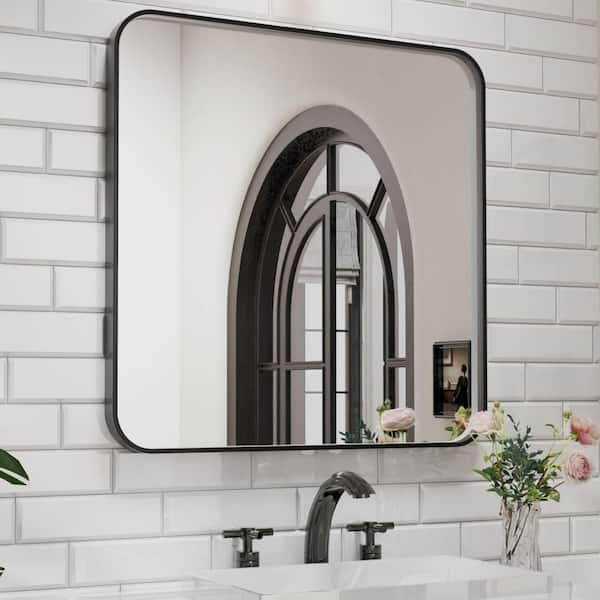30 in. W x 30 in. H Rectangular Aluminum Framed Wall Bathroom Vanity Mirror in Black