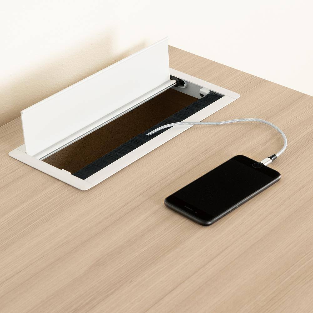 Soft Elm Scandinavian Computer Desk with Power Outlet and USB Ports
