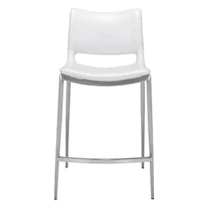 25.4 in. White Low Back Metal Counter Height Bar Chair with Upholstery Seat Set of 2