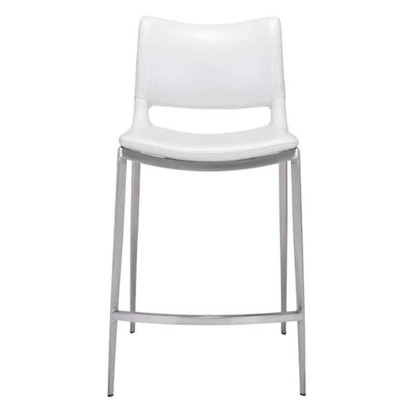 HomeRoots 25.4 in. White Low Back Metal Counter Height Bar Chair with Upholstery Seat Set of 2