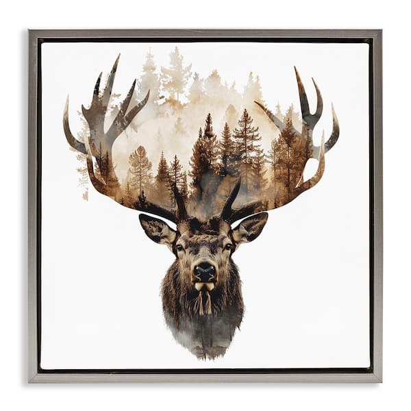 Stupell Industries Deer Forest Silhouette by LSR Design Studio Gray Floater Frame Animal Graphic Art Print 25 in. x 25 in.