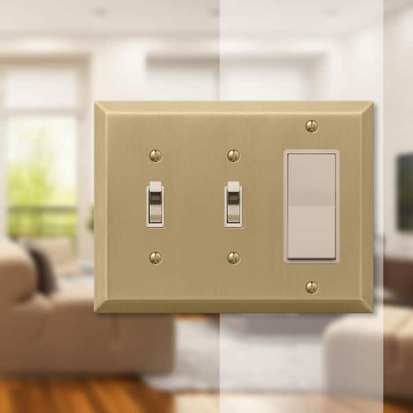 Metallic 3 Gang 2-Toggle and 1-Rocker Steel Wall Plate - Brushed Bronze