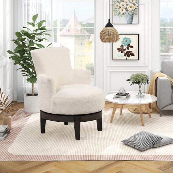 Harper & Bright Designs Beige 360° Swivel Chair Wingback Upholstered Accent Chair with 9 in. Thicked Cushion