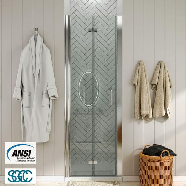30 to 31-1/4 in. W x 72 in. H Bi-Fold Frameless Shower Doors in Chrome with Clear Glass