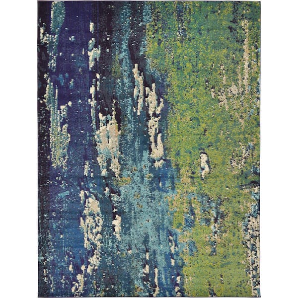 Gradient Modern Area Rug Blue/Beige Abstract Dark Colors 9 x 12 ft Unique Loom Estrella Collection Distressed 