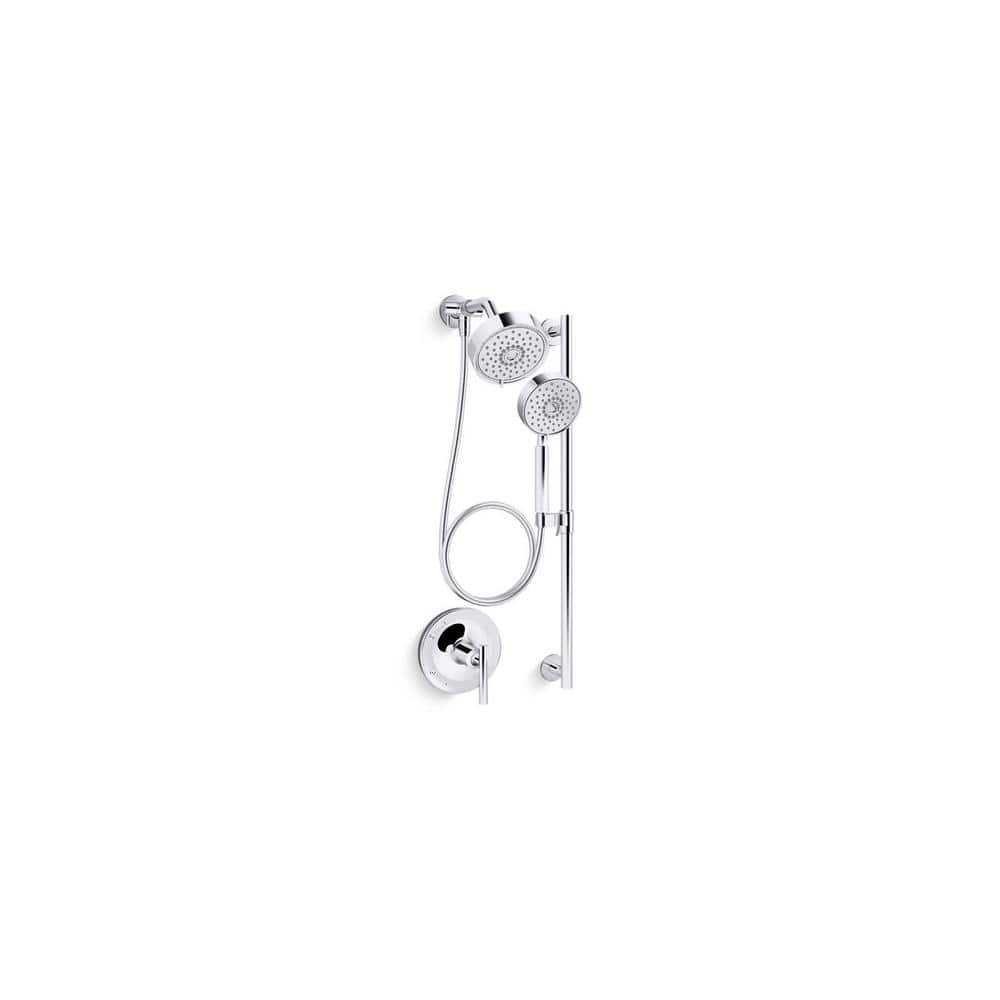 Polished Chrome Dual Head Adjustable Wall Mounted Shower Kit