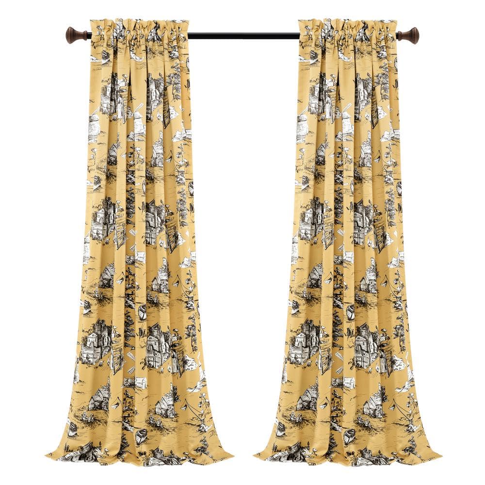 Lush Decor Yellow Gray Toile Rod Pocket Room Darkening Curtain 52 In W X 84 In L Set Of 2 16t005417 The Home Depot