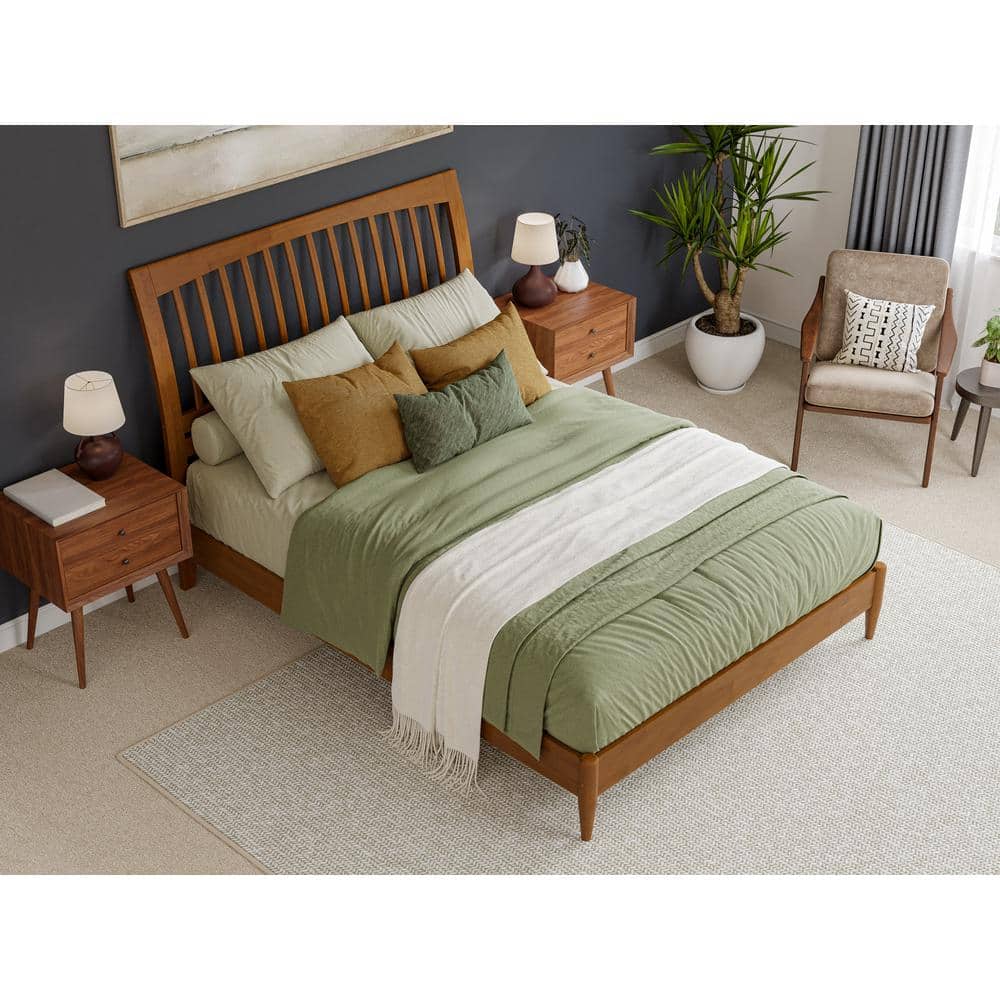 Orleans Queen Light Toffee Wood Platform Bed with Slatted Headboard
