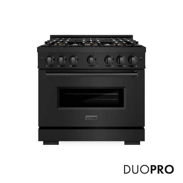 36 in. 5.2 cu. ft. Classic Dual Fuel Range with 6 Burner DuoPro Cooktop and Convection Oven in Black Stainless Steel