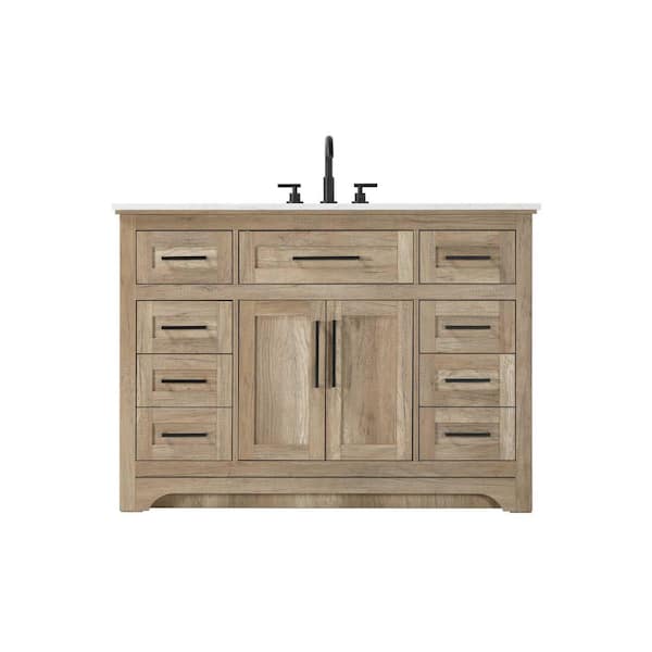 48 in. Single Sink Freestanding Natural Oak Bath Vanity with Marble White Engineered Marble Top