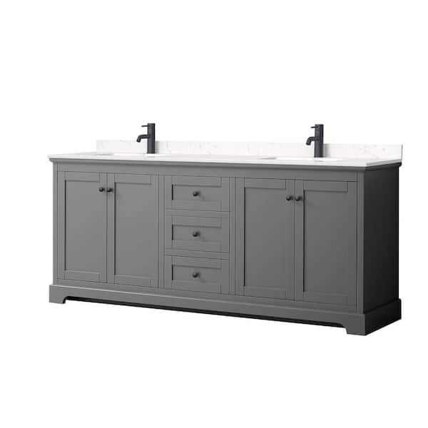 Wyndham Collection Avery 80 in. W x 22 in. D x 35 in. H Double Bath Vanity in Dark Gray with Carrara Cultured Marble Top