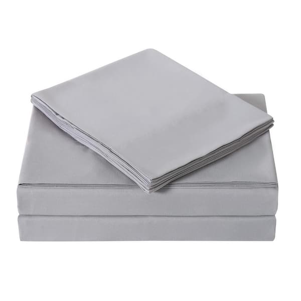 Truly Soft Grey 4-Piece Solid 180 Thread Count Microfiber Queen Sheet ...