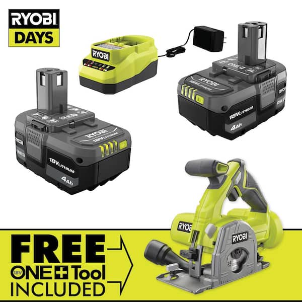 RYOBI ONE+ 18V Lithium-Ion Ah Compact Battery (2-Pack) and with FREE 3-3/8 in. Multi-Material Plunge Saw PSK006-P555 - The Depot