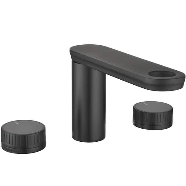 Aosspy Modern Knobs 8 in. Widespread Double Handle Bathroom Faucet in Matte Black