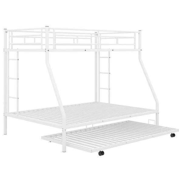Urtr White Twin Over Full Bunk Bed With, Metal Frame Twin Bunk Bed With Trundle