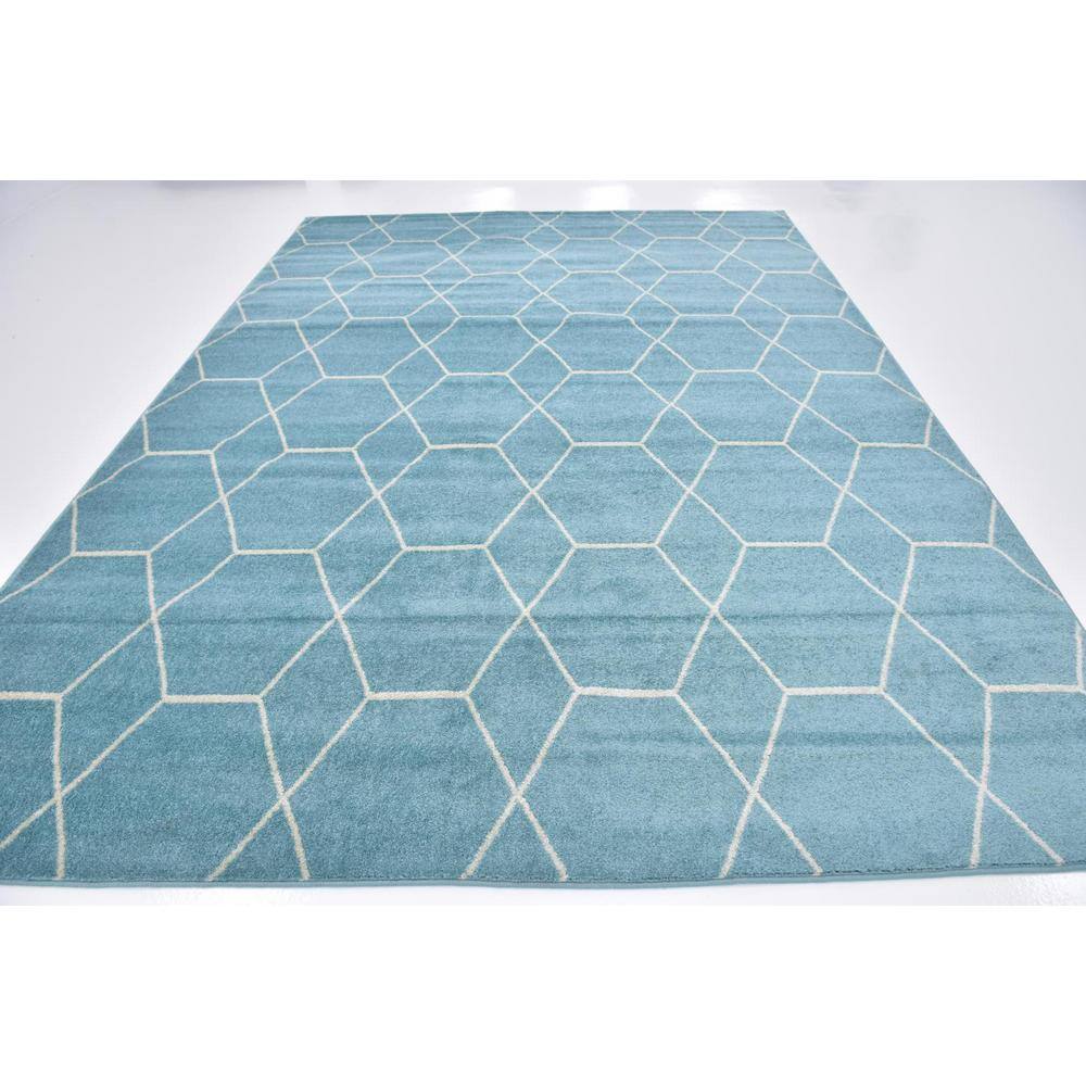 Light Blue Trellis Frieze Easy-Care Rectangular Area Rug