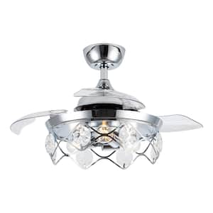 Modern 36 in. Indoor 3 Blades Chrome Retractable Ceiling Fan with Remote and Light Kit