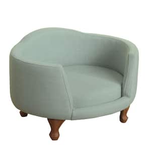 Light Blue and Brown Curved Design Wooden Pet Love Seat with Fabric Upholstery