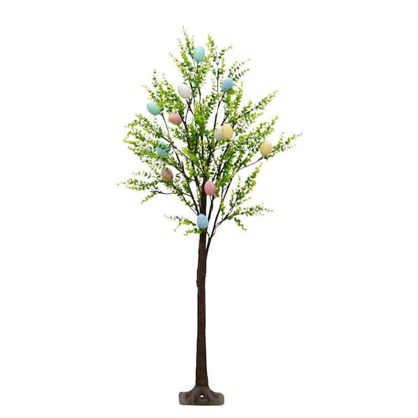 4 ft. Pre-Lit Artificial Easter Egg Twig Tree with Greens and 48 Warm White LED Lights