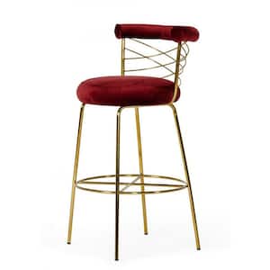 Charlie 30 in. Red Low Back Metal Bar Stool with Velvet Seat