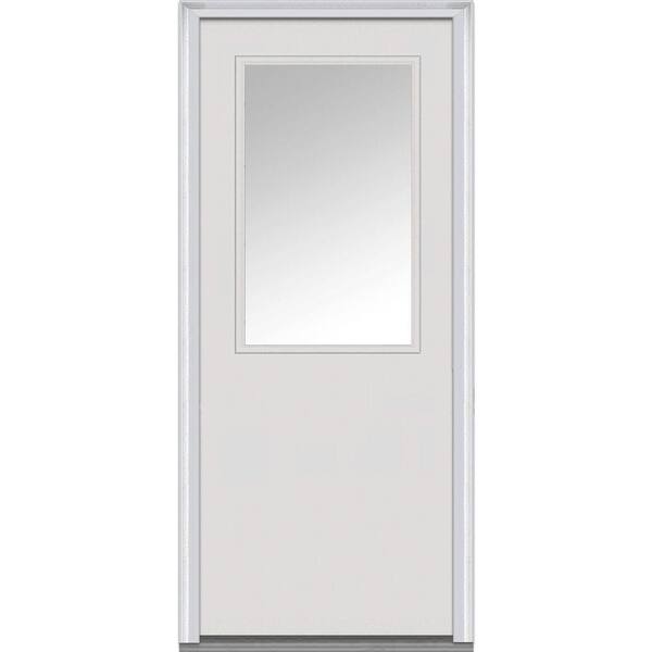 MMI Door 32 in. x 80 in. Clear Right-Hand 1/2 Lite Flush Classic Primed Fiberglass Smooth Prehung Front Door