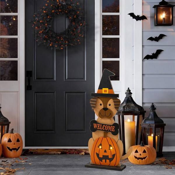 2022 フィジー「ホーンテッドハウス」ハロウィン 1オンス純銀（蓄光） Glitzhome 30 in. H Halloween Wooden Lighted Witch Dog Porch Decor