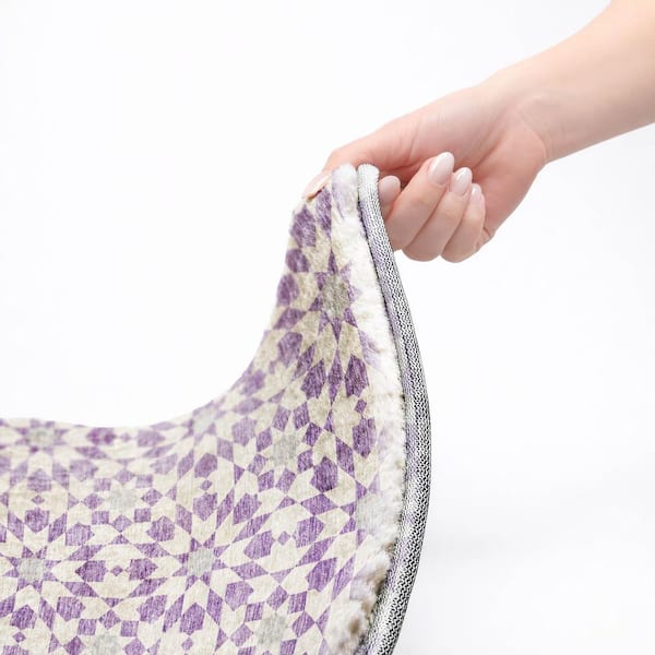 Dream Shag Premium Machine Washable Abstract ADS734 Lavender 8 ft. x 8 ft. Round Rug