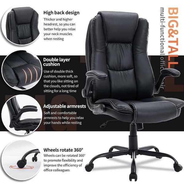 Underskrift skylle Marty Fielding Pinksvdas Office Chair 29.9 in. Elite Black Breathing Skin Leather Big And  Tall Office Chair With Unadjustable Arms T5065-BL - The Home Depot