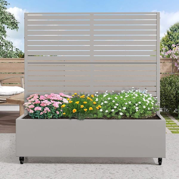 47 in. H x 47 in. W Rectanglar Grey Outdoor Metal Privacy Screen Planter Box Wall Decor